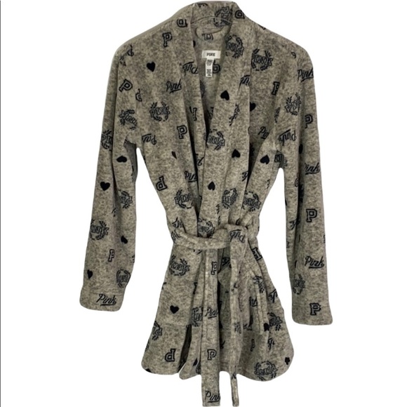 PINK Victoria’s Secret Gray Teddy Robe Size XS/S - Picture 1 of 7